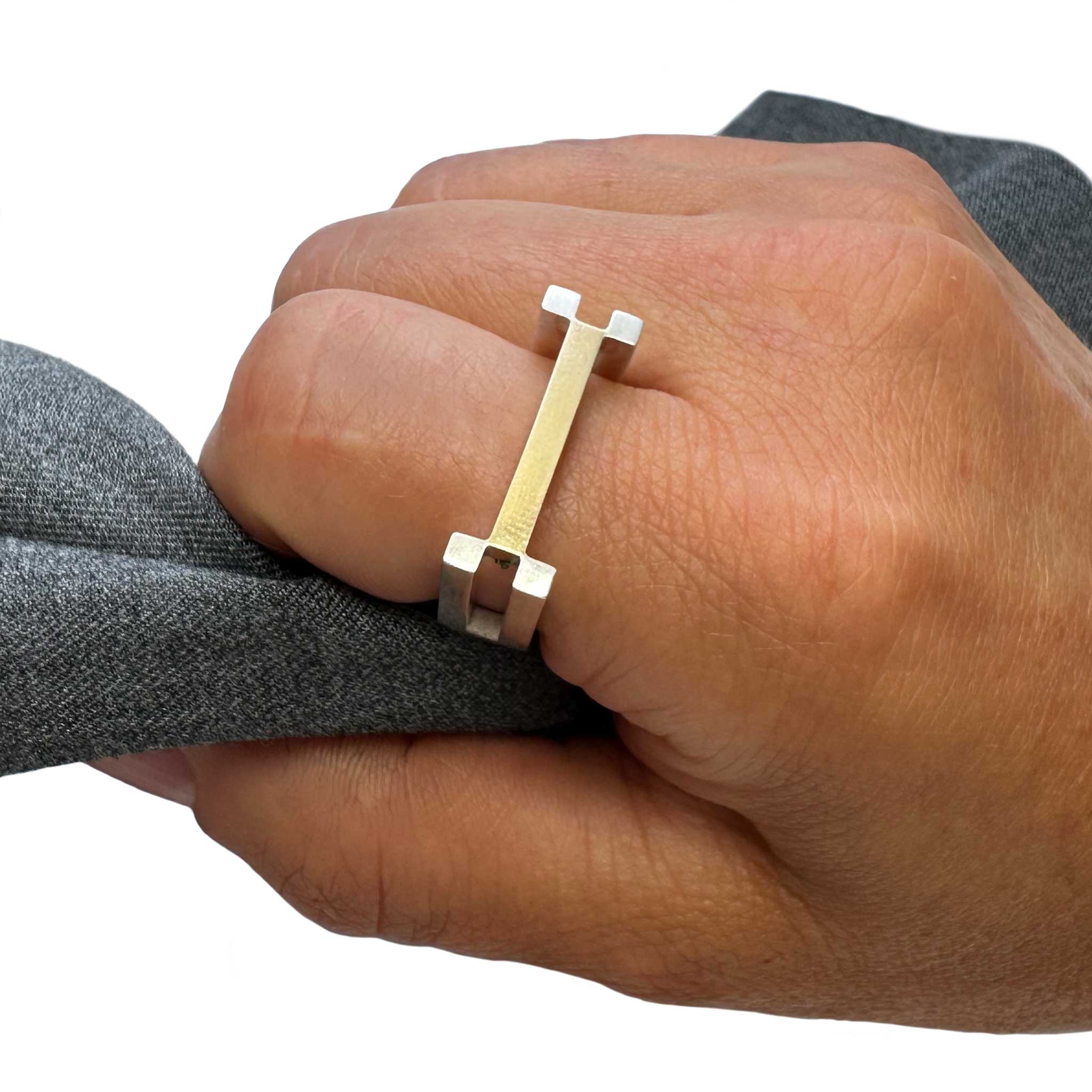 Golden Brick Ring in 9ct Gold and Sterling Silver
